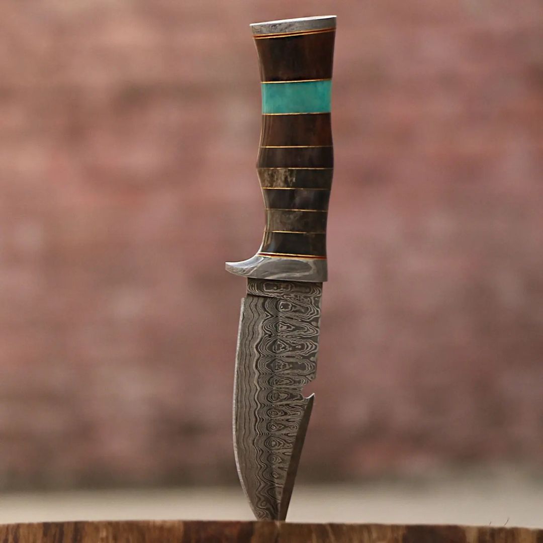 Custom Made Damascus Steel Chef Knife Camel Bone Handle Copper B 