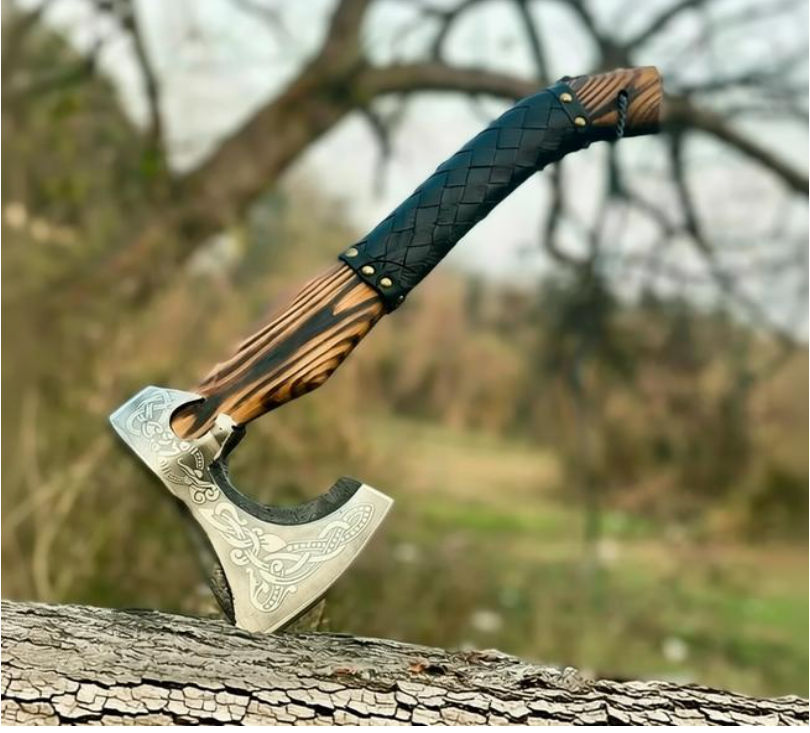 Hand Forged Viking Hatchet Axe with Ash Wood Handle