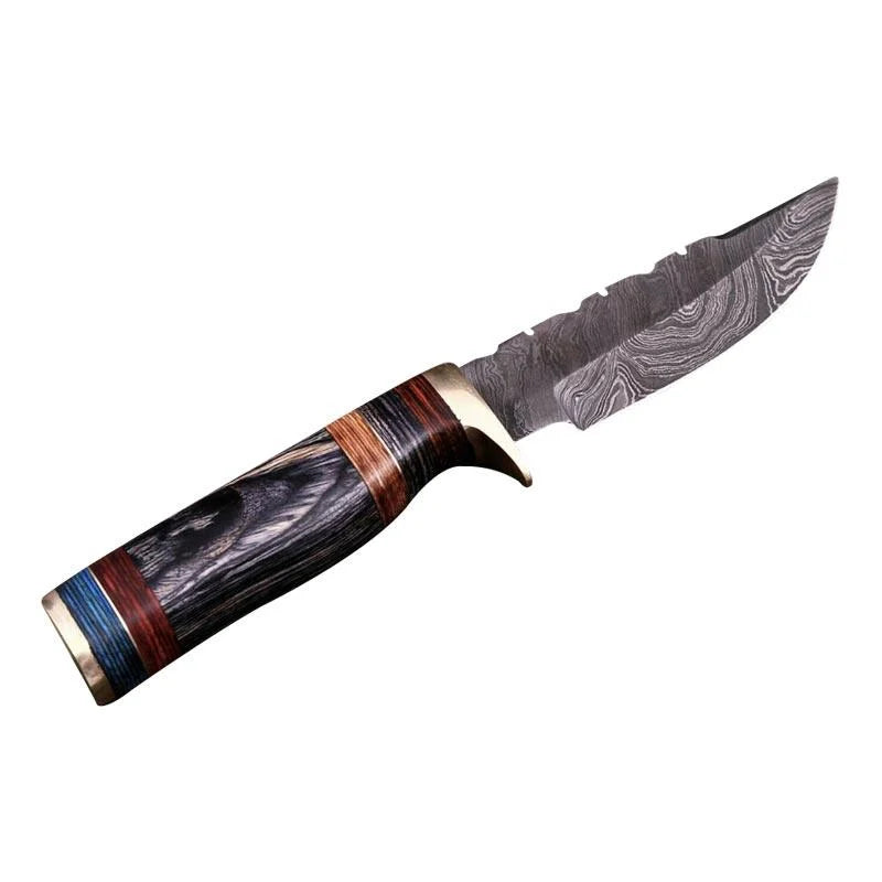 Custom Handmade Damascus Hunting Knife Wood & Brass Guard Handle