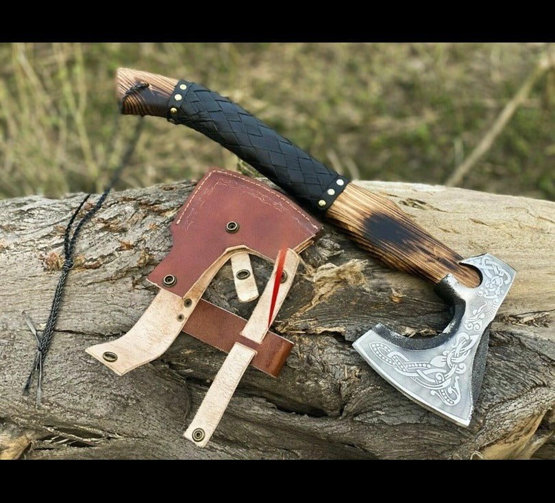 Hand Forged Viking Hatchet Axe with Ash Wood Handle