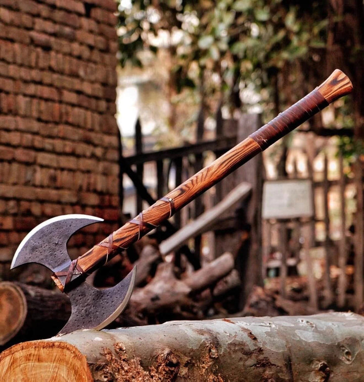 Handmade Double Headed Viking Axe – Carbon Steel Norse Battle Ready Axe