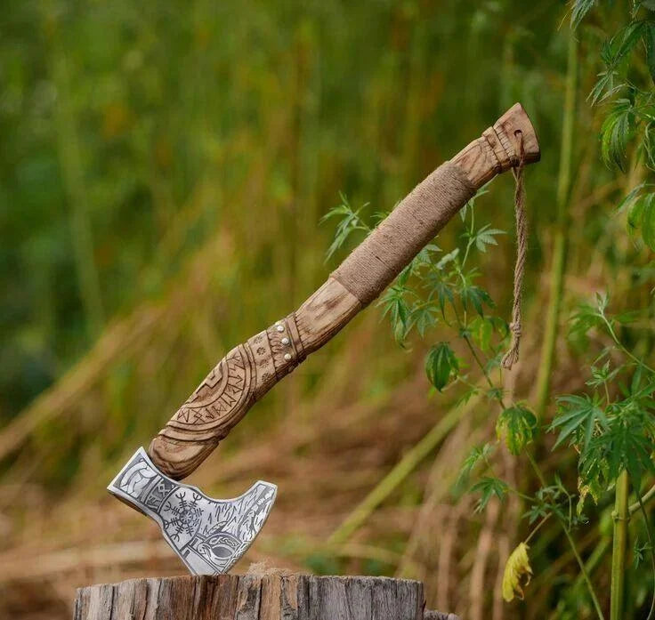 Custom Hand Forged Viking Axe Carbon Steel Blade with Ash Wood Handle