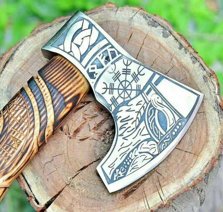 Custom Hand Forged Viking Axe Carbon Steel Blade with Ash Wood Handle