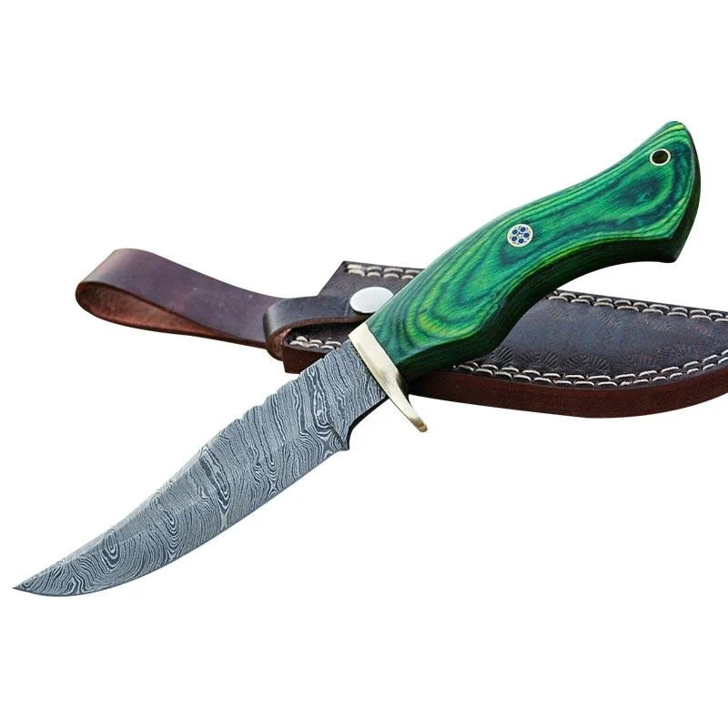 Custom Handmade Damascus Hunting Knife Wood Brass Guard Handle