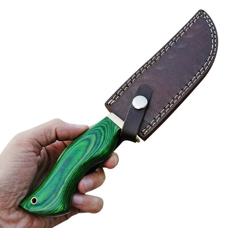 Custom Handmade Damascus Hunting Knife Wood Brass Guard Handle