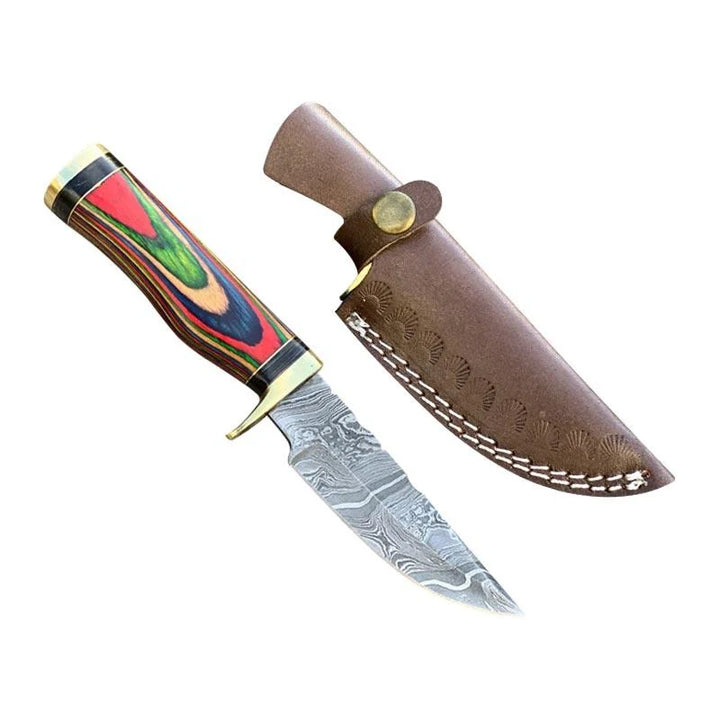 Custom Handmade Damascus Hunting Knife Wood & Brass Guard Handle