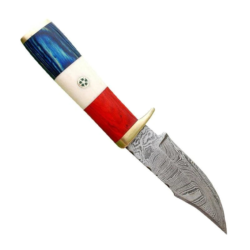 Custom Handmade Damascus Hunting Knife Wood & Brass Guard Handle