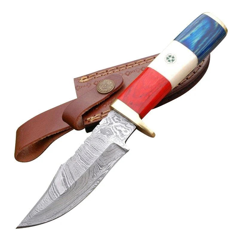 Custom Handmade Damascus Hunting Knife Wood & Brass Guard Handle