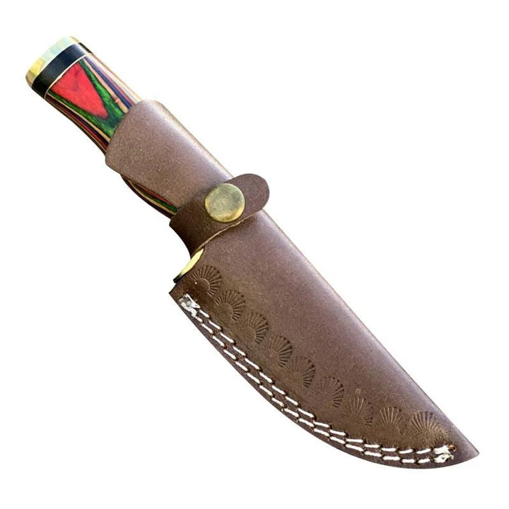 Custom Handmade Damascus Hunting Knife Wood & Brass Guard Handle