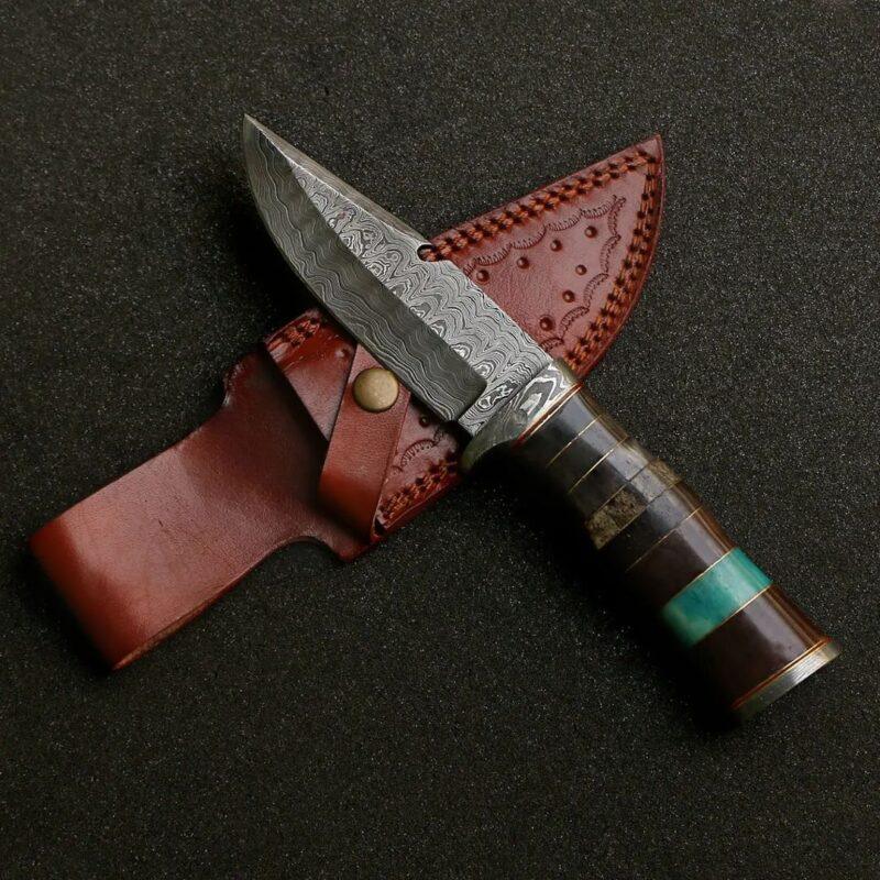 Custom Handmade Damascus Steel Hunting Knife Camel Bone Handle
