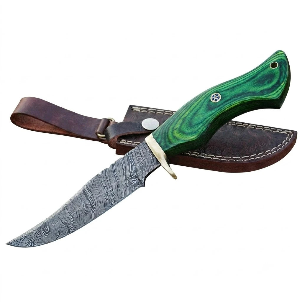 Custom Handmade Damascus Hunting Knife Wood Brass Guard Handle