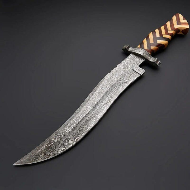Handmade Damascus Bowie Knife Olive & Rose Wood handle