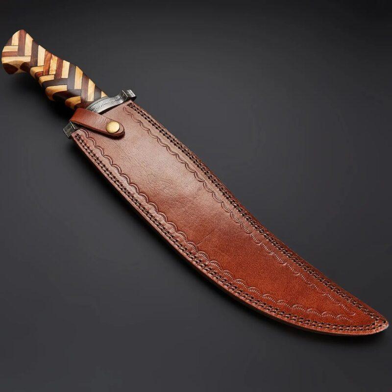 Handmade Damascus Bowie Knife Olive & Rose Wood handle