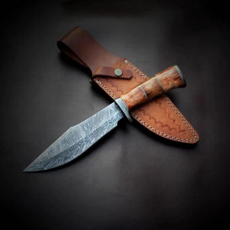 Damascus Bowie Knife Camel Bone Handle