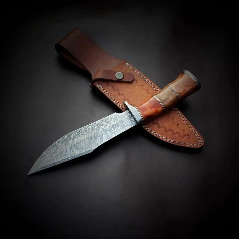 Damascus Bowie Knife Camel Bone Handle