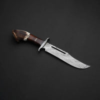 Damascus Bowie Knife – 8″ Rambo Blade, Camel Bone Handle