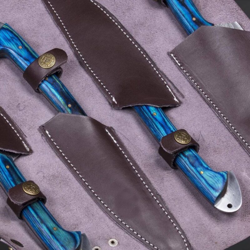 Damascus Chef & Kitchen Knife Set of 4 – Olive Wood Handles