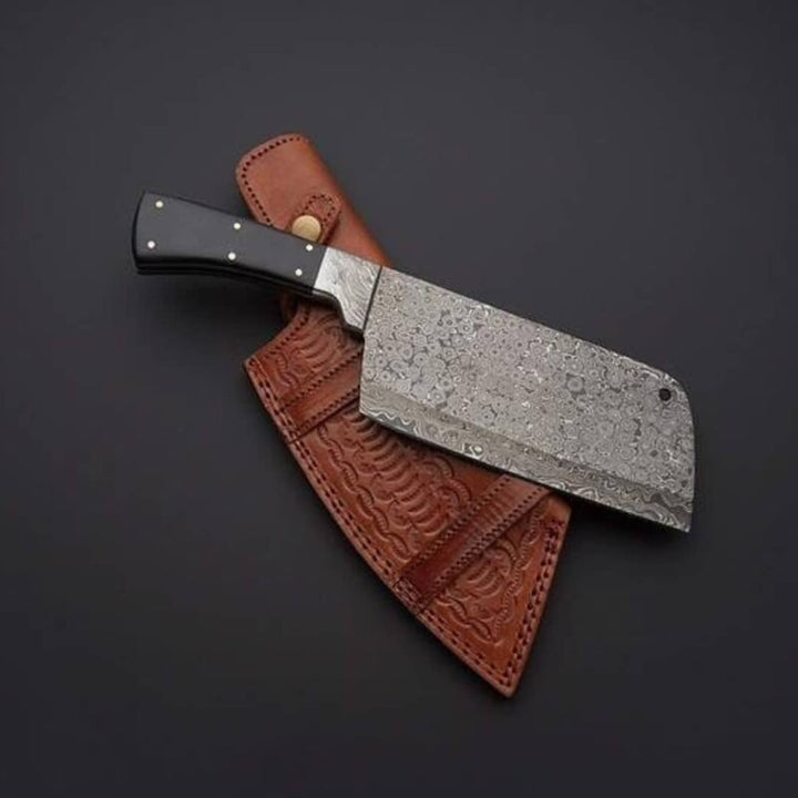 Damascus Cleaver Chopper Knife with Micarta Scales Handle