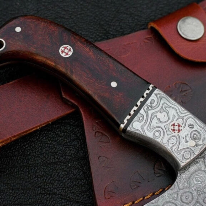 Damascus Cleaver Knife Hand-Forged Full Tang with Leather Sheath