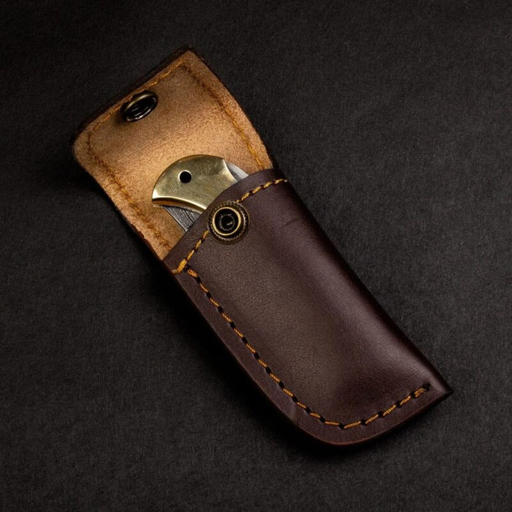 Damascus Folding Pocket Knife Bone & Brass Handle