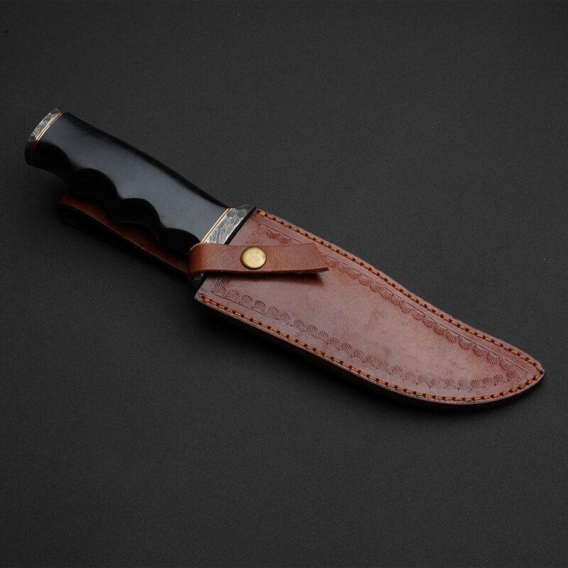 Damascus Hunting Knife Black Micarta & Damascus Guards handle
