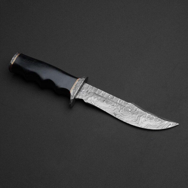 Damascus Hunting Knife Black Micarta & Damascus Guards handle