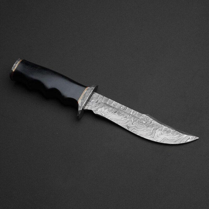 Damascus Hunting Knife Black Micarta & Damascus Guards handle