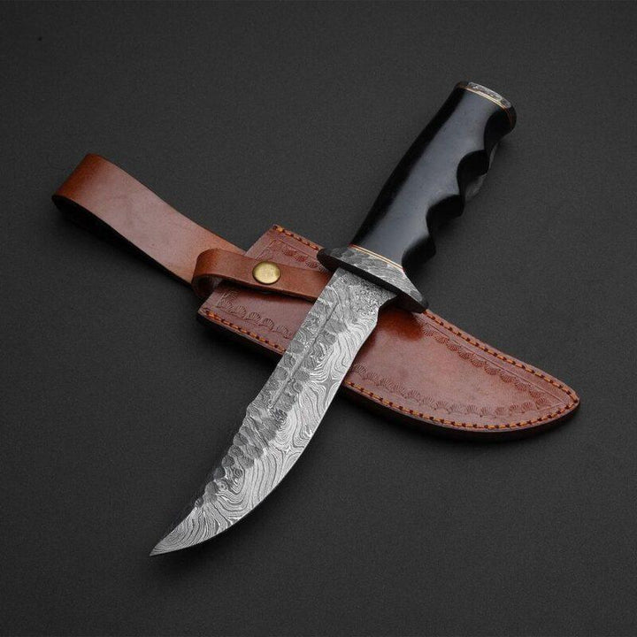 Damascus Hunting Knife Black Micarta & Damascus Guards handle