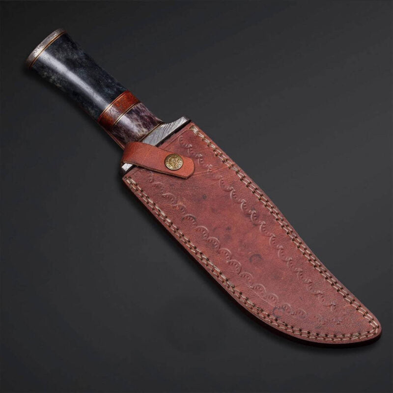 Damascus Hunting Knife Coloured Camel Bone Handle