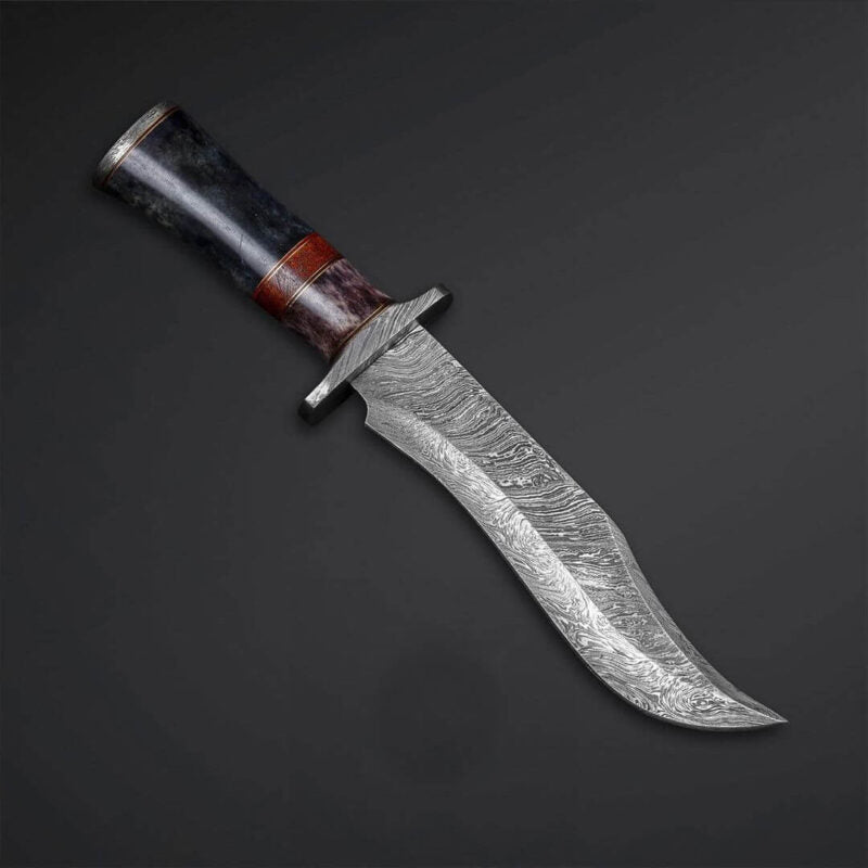 Damascus Hunting Knife Coloured Camel Bone Handle