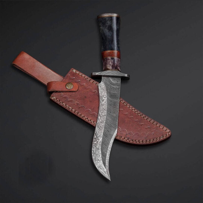 Damascus Hunting Knife Coloured Camel Bone Handle