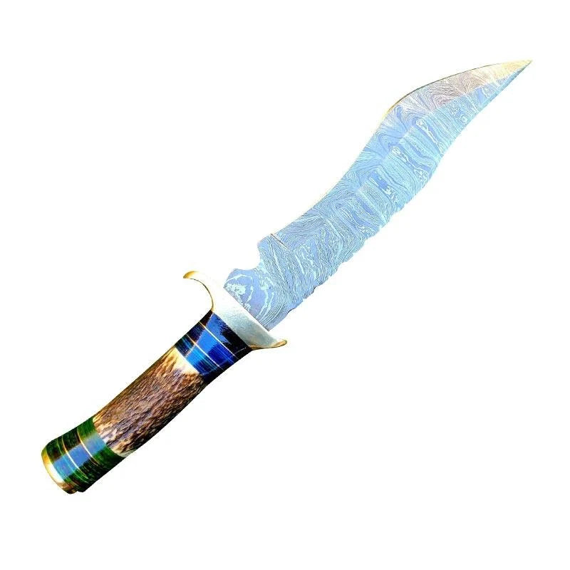 Damascus Hunting Knife Deer Antler Handle