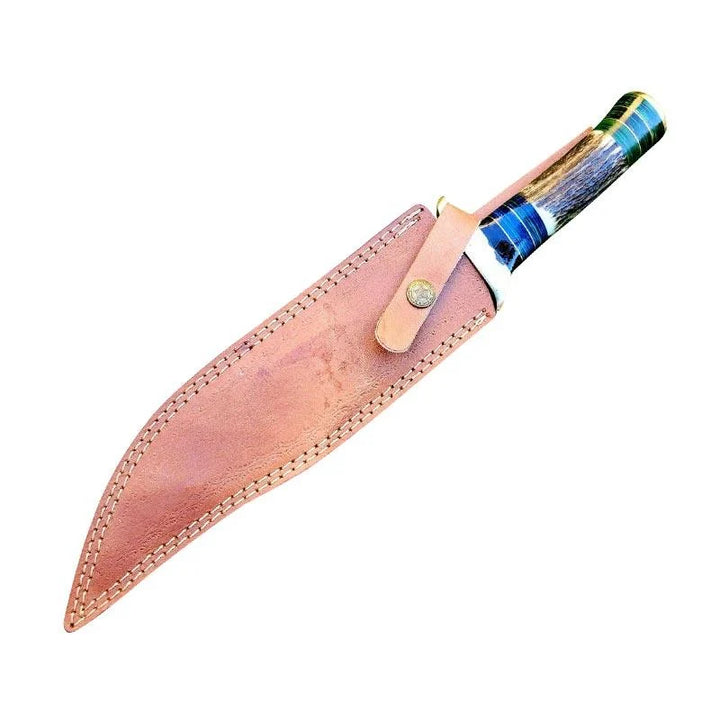 Damascus Hunting Knife Deer Antler Handle