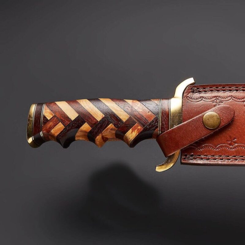 Damascus Hunting Knife Rosewood & Olive Wood Handle