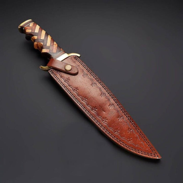 Damascus Hunting Knife Rosewood & Olive Wood Handle