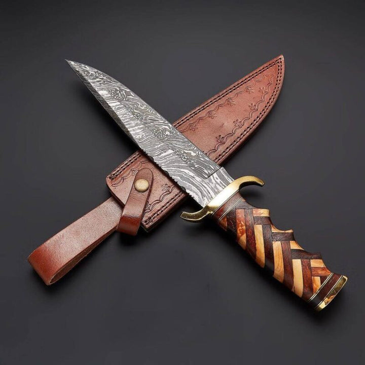 Damascus Hunting Knife Rosewood & Olive Wood Handle