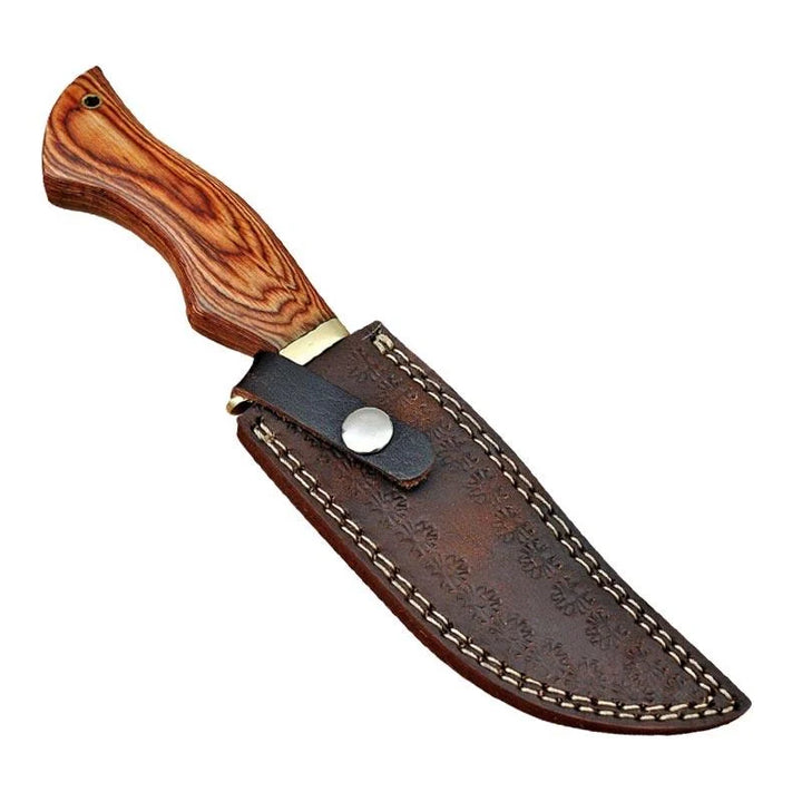 Damascus Hunting Knife Stain Wood & Brass Guard Handle
