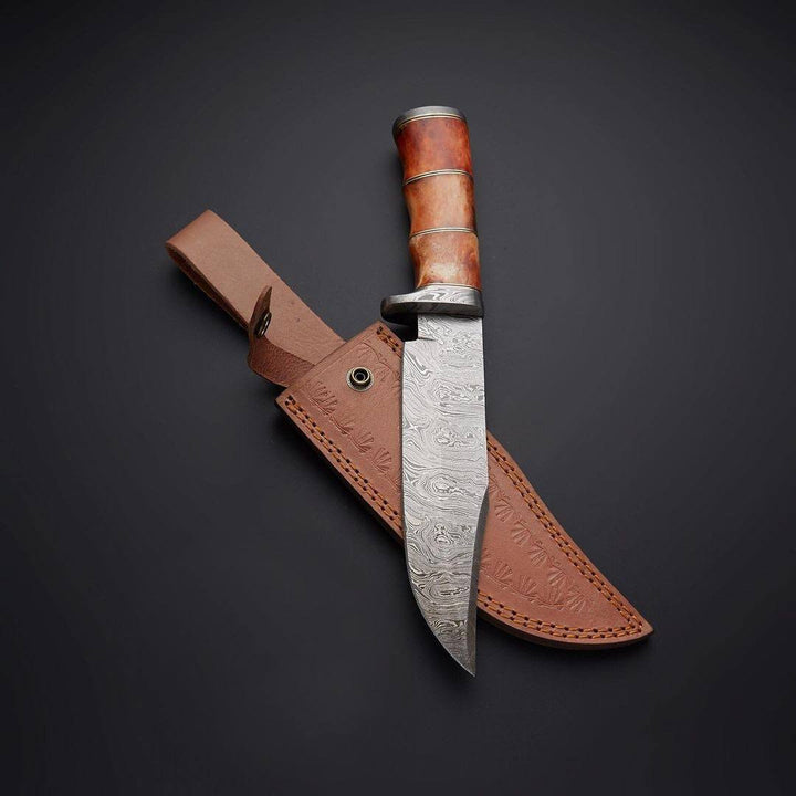 Damascus Hunting Knife With Camel Bone Handle