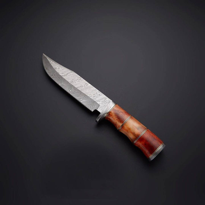 Damascus Hunting Knife With Camel Bone Handle