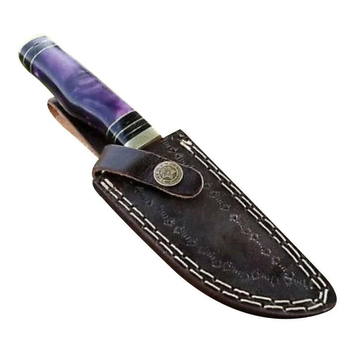Damascus Hunting Knife Wood Brass Guard Handle