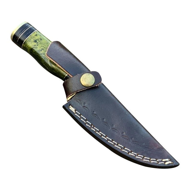 Damascus Hunting Knife Wood & Brass Guard Handle
