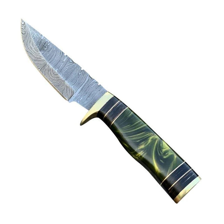 Damascus Hunting Knife Wood & Brass Guard Handle