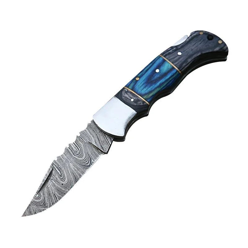 Damascus Pocket & Folding Knife blue handle