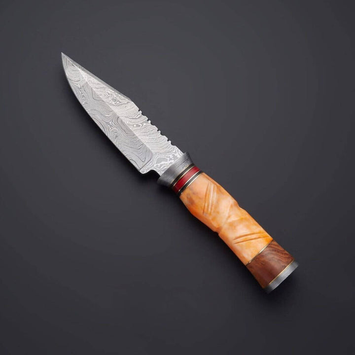 Damascus Steel Hunting Knife – Coloured Bone Handle