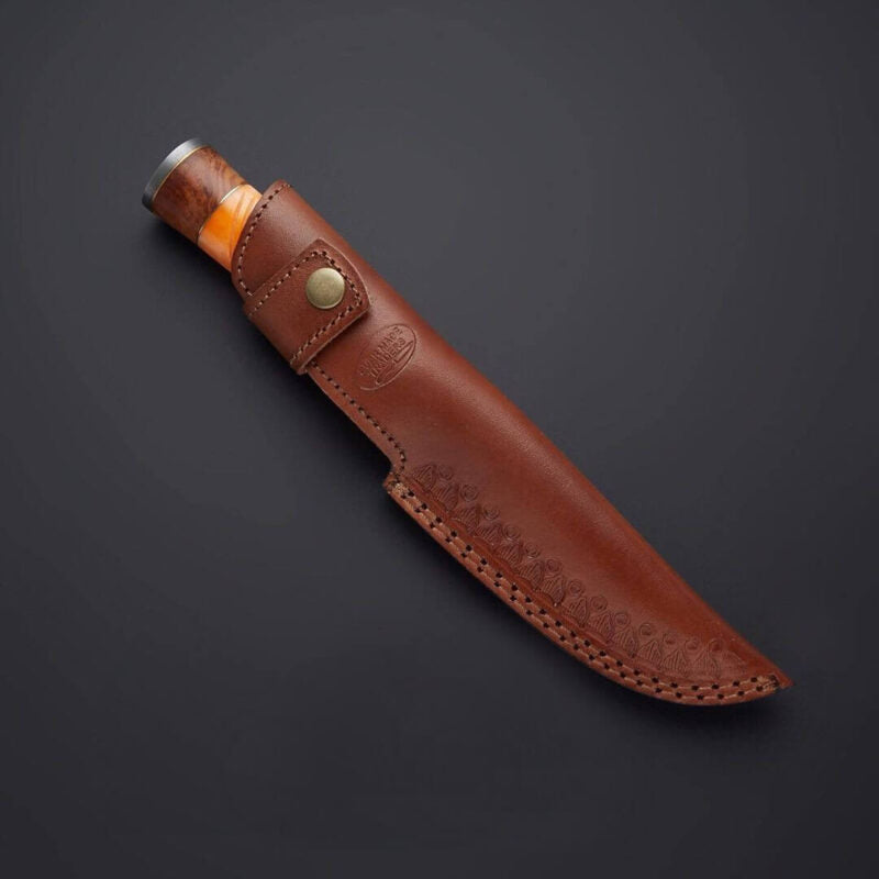 Damascus Steel Hunting Knife – Coloured Bone Handle