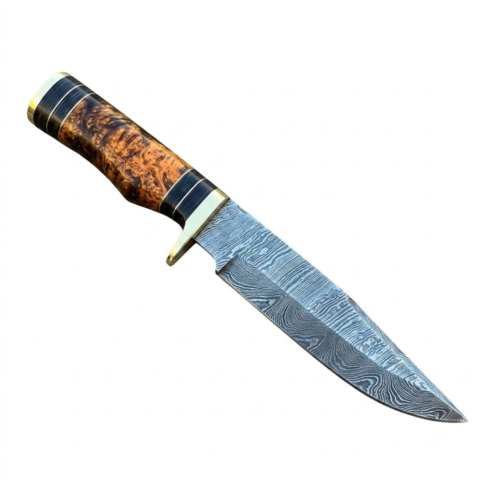 Damascus Hunting Knife Resin & Brass Guard Handle
