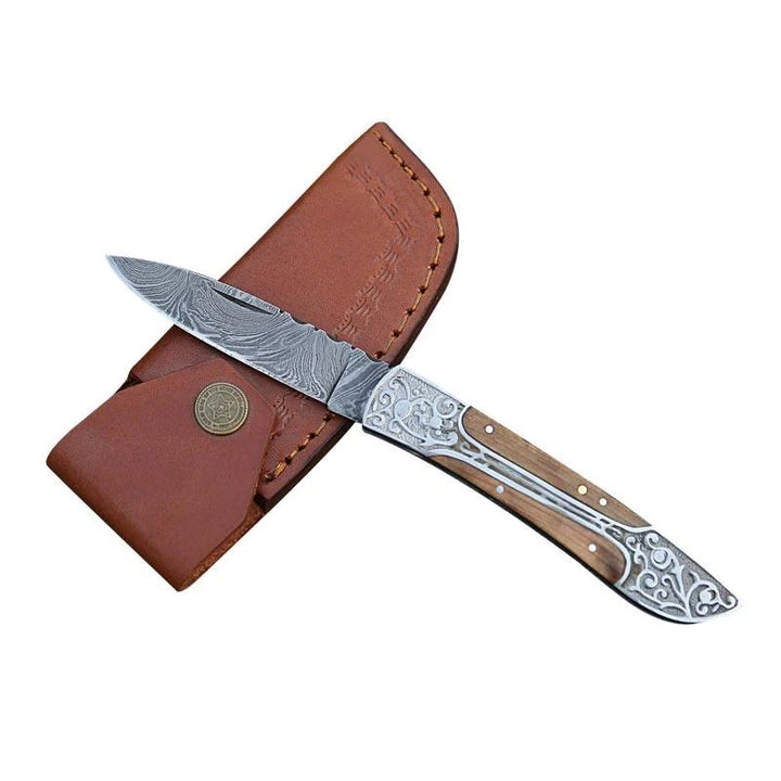 Damascus Pocket & Folding Knife with olive wood handle