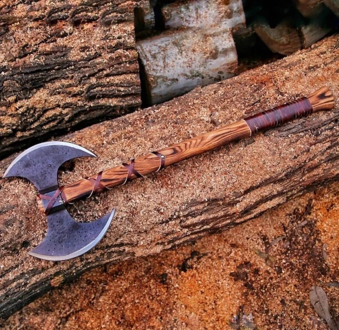 Handmade Double Headed Viking Axe – Carbon Steel Norse Battle Ready Axe