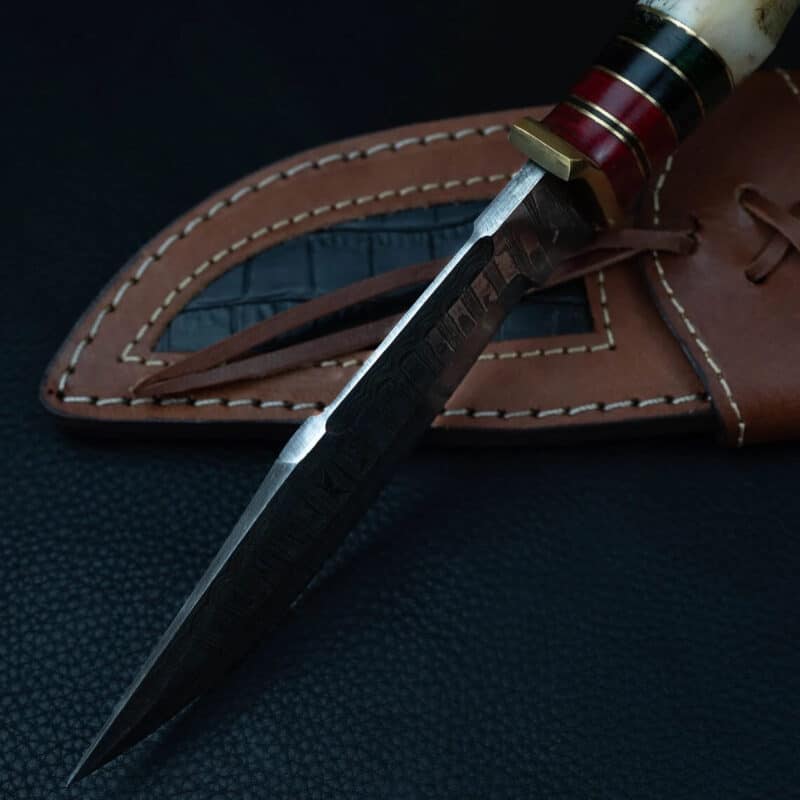 Hand-Forged Damascus Hunting Knife with White Stag Horn Handle