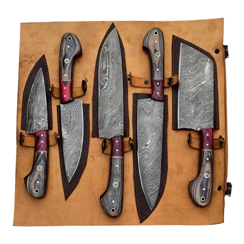 Handmade Damascus Chef & Kitchen Knife set of 5